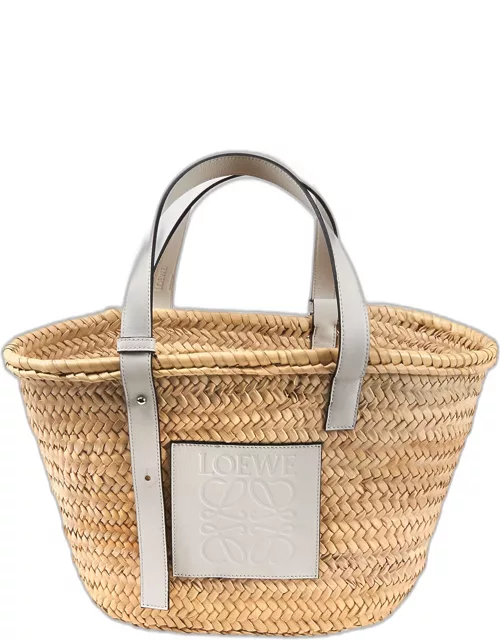 x Paula's Ibiza Basket Bag in Palm Leaf with Leather Handle