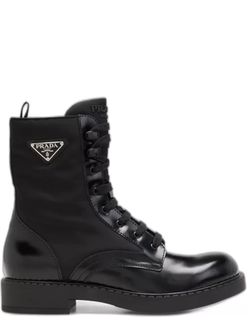 Men's Nylon & Leather Triangle Logo Combat Boot