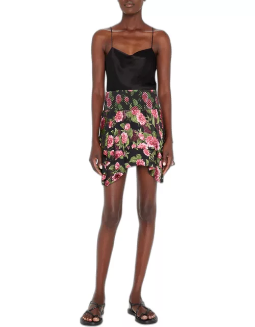 Zarya Asymmetric Smocked-Waist Mini Skirt