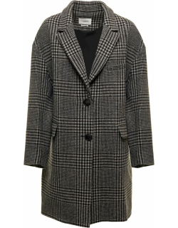 Isabel Marant Étoile Grey Limiza Egg-shaped Coat In Pure Wool Flannel With Check Pattern Woman