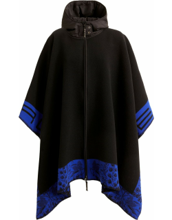 Etro Woman Cape In Black And Blue Jacquard Wool With Logo