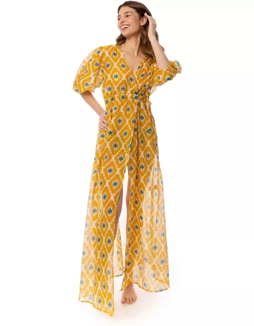 MC2 Saint Barth Cotton And Silk Long Dress Bliss With Geometric Print