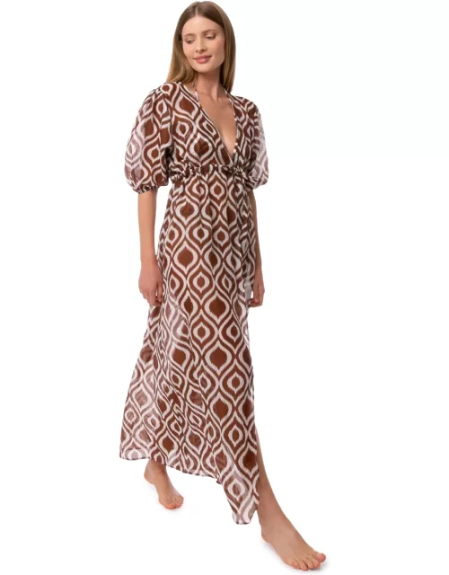 MC2 Saint Barth Cotton And Silk Long Beach Dress Bliss With Ikat Print