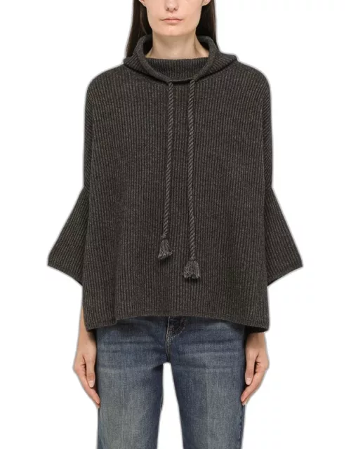 Grey wool and cashmere knit cape