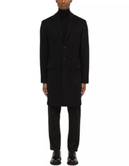 Black wool blend single-breasted coat