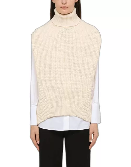 Cream-coloured wool turtleneck vest