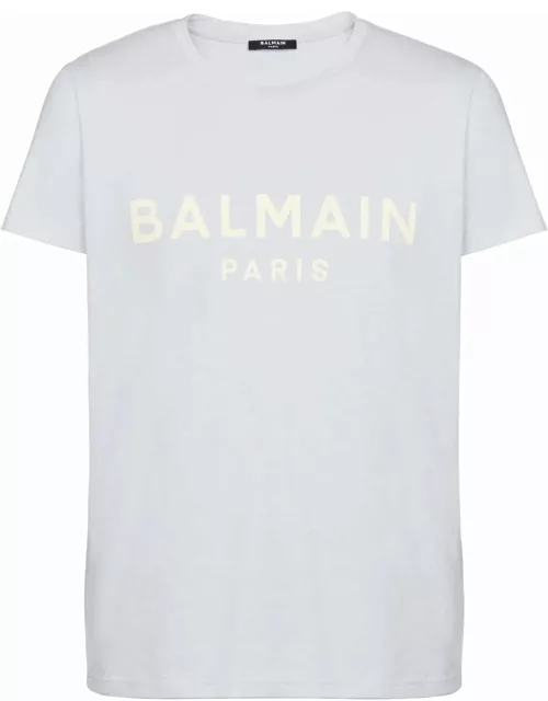 BALMAIN Logo Print T-Shirt Light Blue/Pale Yellow