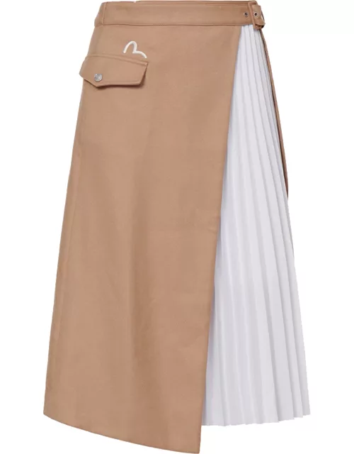 Fabric Blocking Pleated Wrap Midi Skirt