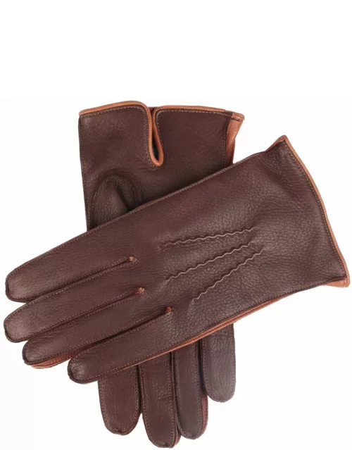 Dents Men'S Heritage Cashmere-Lined Deerskin Leather Gloves With Contrast Detailing In Bark/tobacco