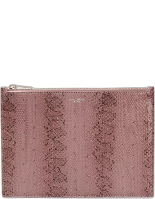 Snake-Embossed Zip Pouch Clutch Bag