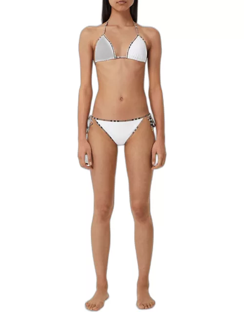 Check-Trimmed Two-Piece Bikini Set, White