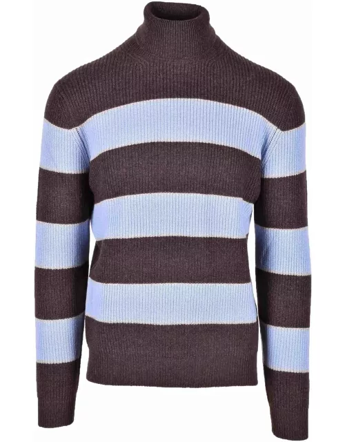Luigi Borrelli Mens Brown / Sky Blue Sweater