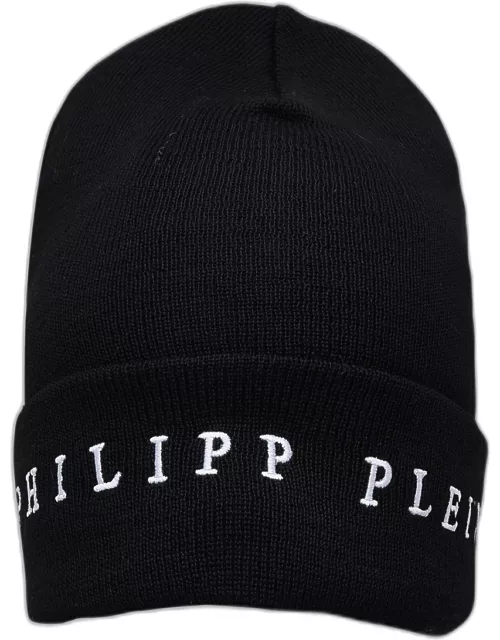 PHILIPP PLEIN Black Wool Melange Beanie