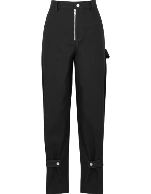 Utility black wide-leg cotton-twill trousers
