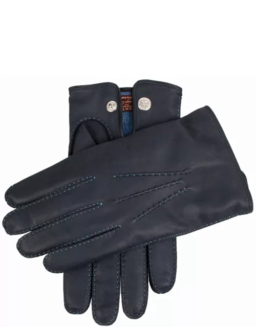 Dents Men'S Heritage Handsewn Cashmere-Lined Leather Gloves With Contrast Stitching In Navy/blue/blue