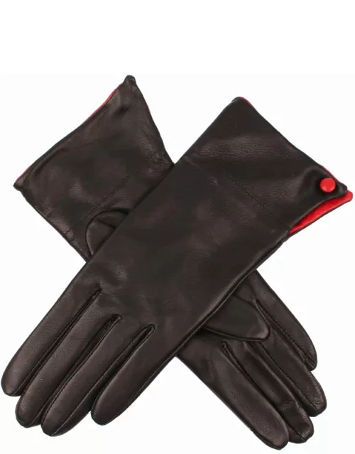 Dents Women'S Heritage Silk Lined Leather Gloves With Colour-Contrast Cuffs In Black