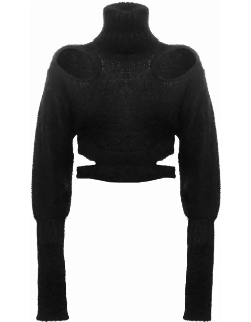 ANDREĀDAMO Black Ribbed Knit Sweater With Cut-out Woman Andreadamo