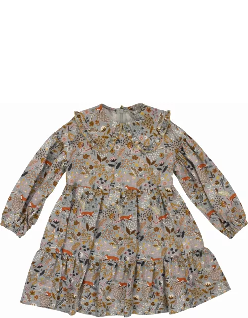 Il Gufo Fox Patterned Dress With Maxi Collar