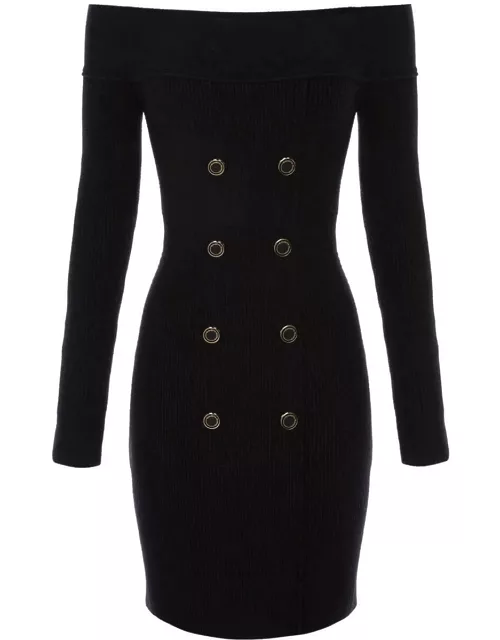 Elisabetta Franchi Black Knitted Coat Dres