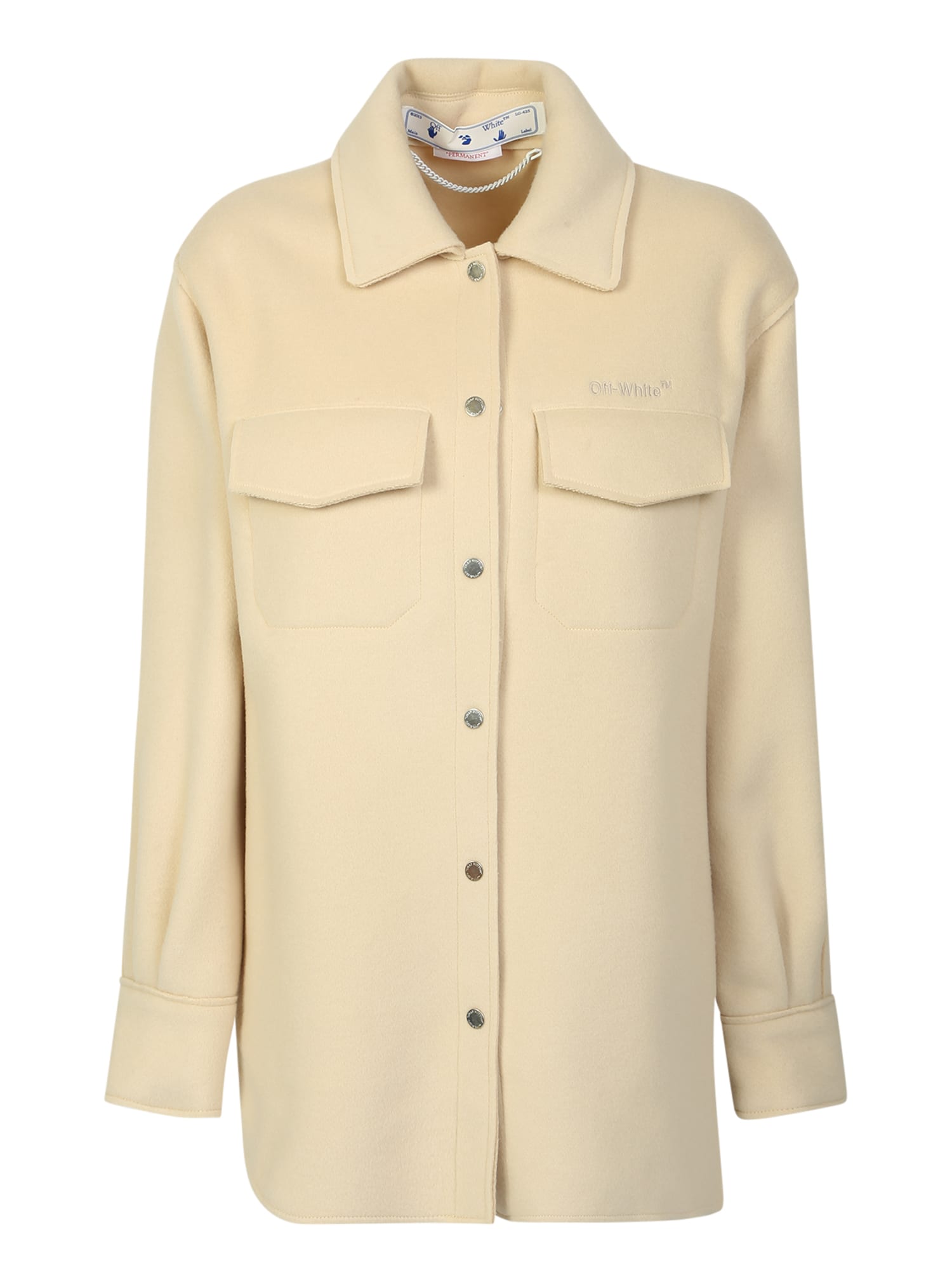 Off-White Shirt Jacket With Embroidered Logo Beige