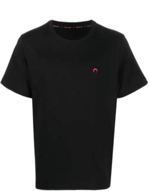 MARINE SERRE Logo-embroidered Organic-cotton T-shirt Black