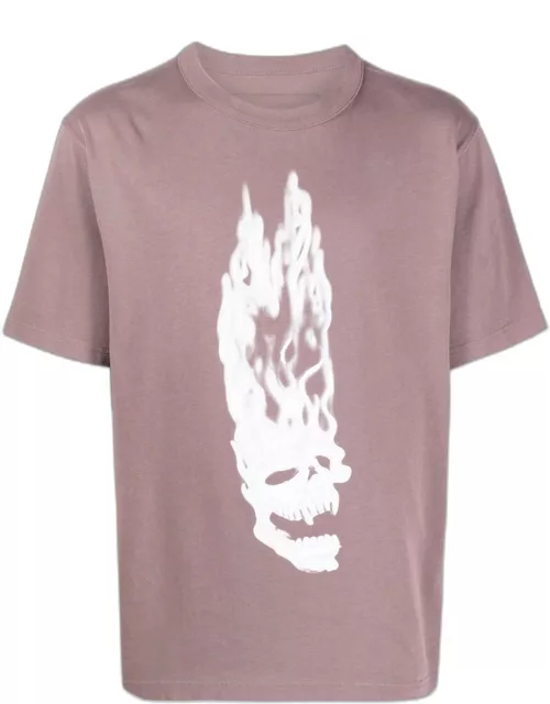 HERON PRESTON Flaming Skull Graphic T-Shirt Grey