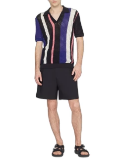 Men's Pointelle Block Stripe Polo Shirt