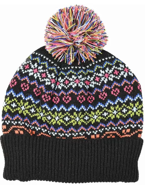 Dents Women'S Neon Fair Isle Knitted Hat With Pom Pom In Black