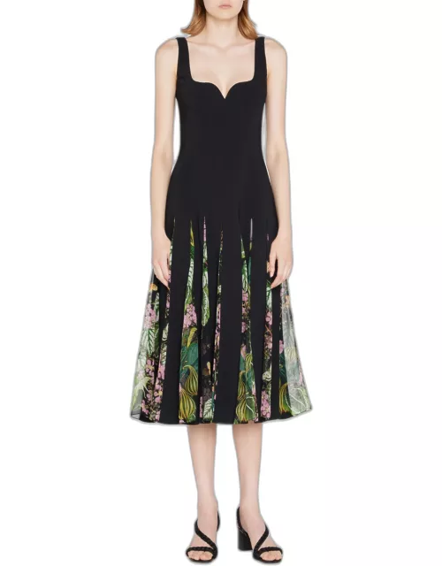 Floral Pleated-Skirt Midi Dres