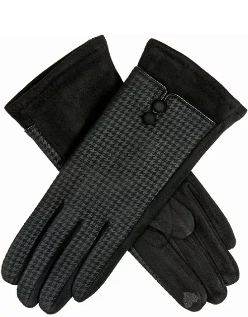 Dents Women'S Houndstooth Print Touchscreen Faux Suede Gloves In Black