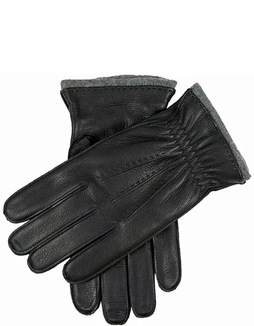 Dents Men'S Cashmere-Lined Deerskin Leather Gloves With Cashmere Cuffs In Black/ Grey