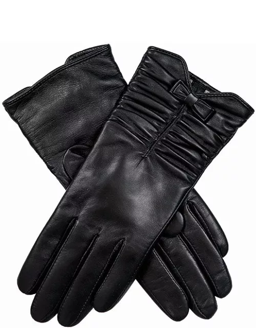 Dents Women'S Ruched Leather Gloves With Bow In Black