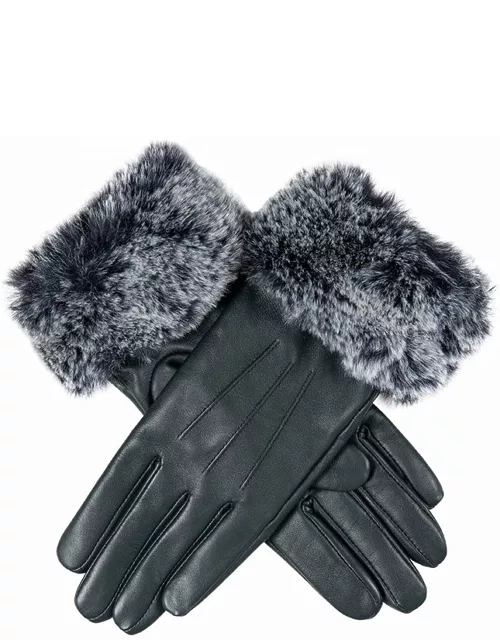 Dents Women'S Touchscreen Leather Gloves With Faux Fur Cuffs In Navy