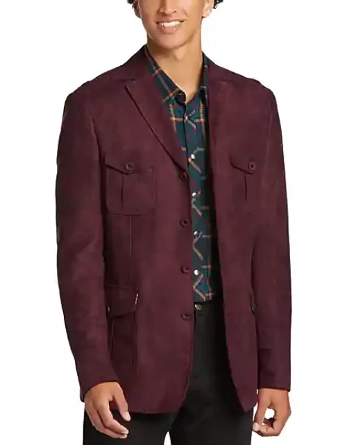 Paisley & Gray Men's Slim Fit Ultra-suede Military Jacket Burgundy Red