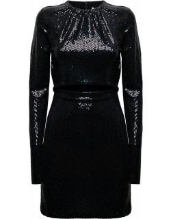 MSGM Paillettes Long Sleeves Cutout Mini Dress