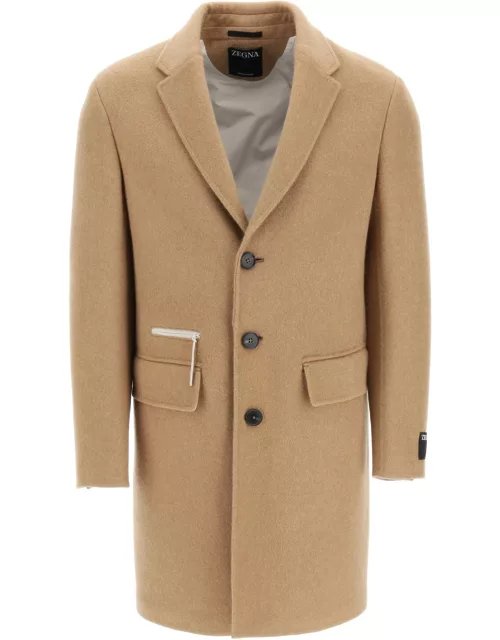 ZEGNA RELAXED FIT CAMEL JERSEY COAT