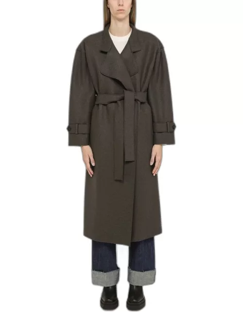 Anthracite grey wool trench coat with belt