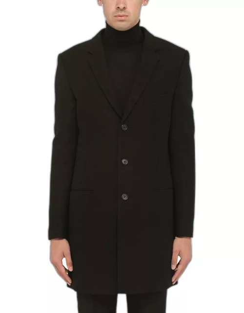 Classic black wool single-breasted coat