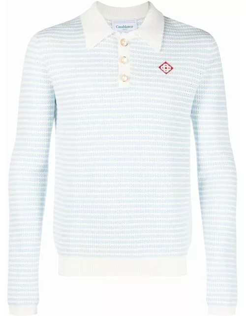 CASABLANCA Striped Grandpa Polo Shirt White/Light Blue