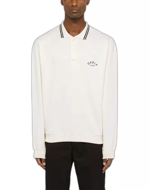 White long sleeve polo shirt with logo