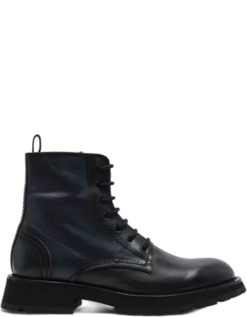 Anthracite high laced up shoes in leather
