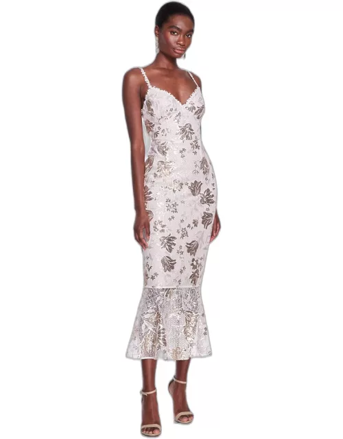 Marchesa Notte Sleeveless Embroidered Sequin Dres