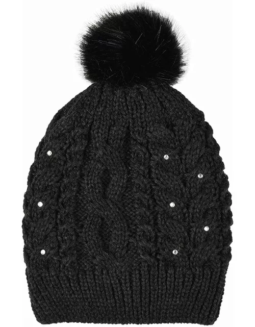 Dents Women'S Classic Cable Knit Hat With Faux Fur Pom Pom In Tea