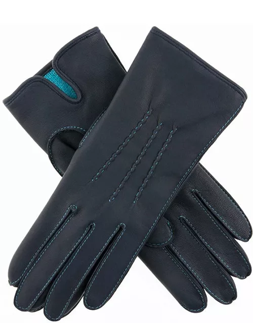 Dents Women's Cashmere Lined Leather Gloves In Navy/turquoise/turquoise