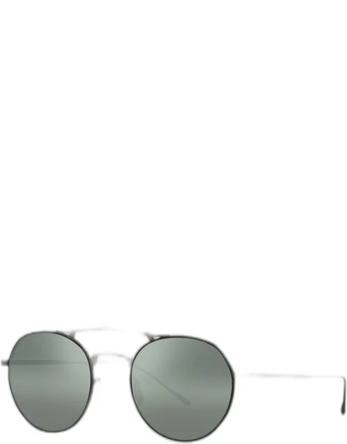 Men's Titanium Double-Bridge Round Sunglasse