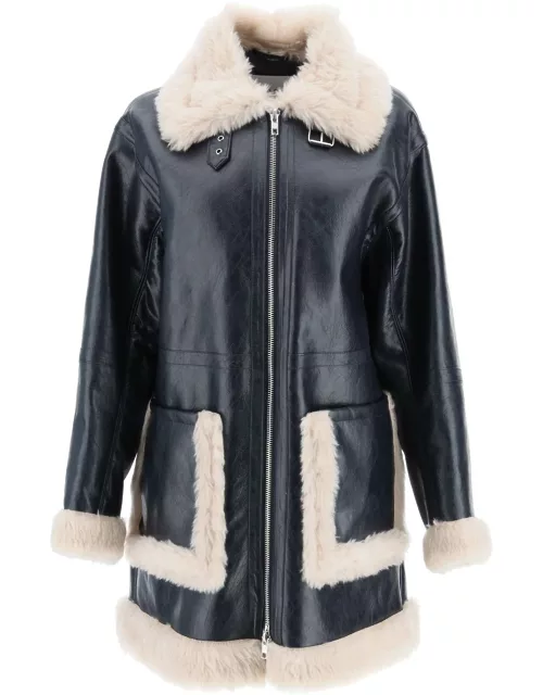 STAND STUDIO 'RINNA' CRINCKLED FAUX LEATHER JACKET WITH ECO FUR