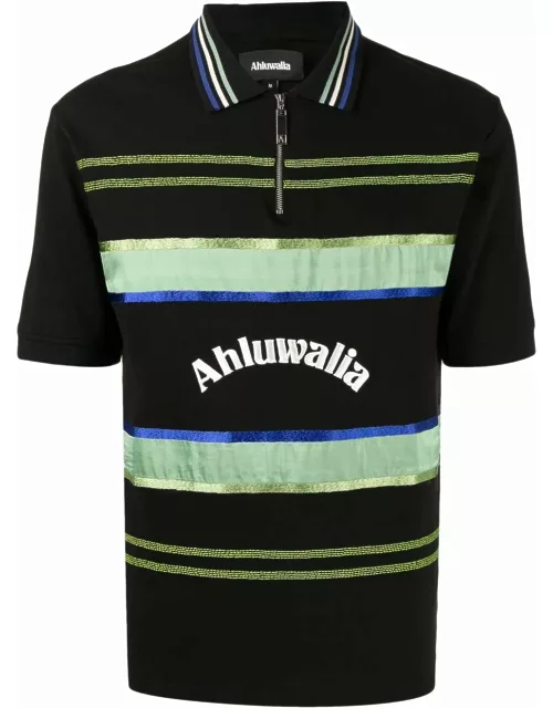 AHLUWALIA Logo Print Zip Up Polo Shirt Black