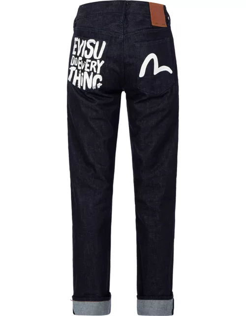 Brand Motto and Seagull Print Slim-Fit Jeans #2010