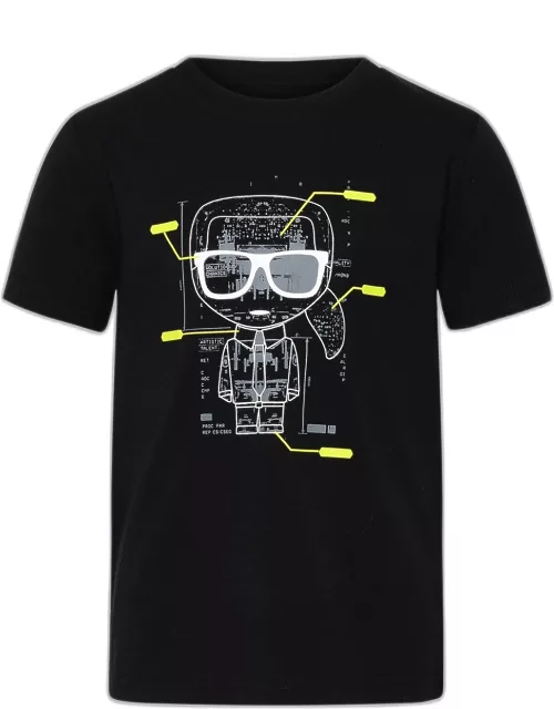 KARL LAGERFELD Robotic Ikonik Black Cotton T-Shirt