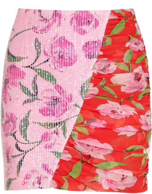Rotate Sunday Floral-print Stretch-tulle Mini Skirt - Pink - 34 (UK6 / XS)